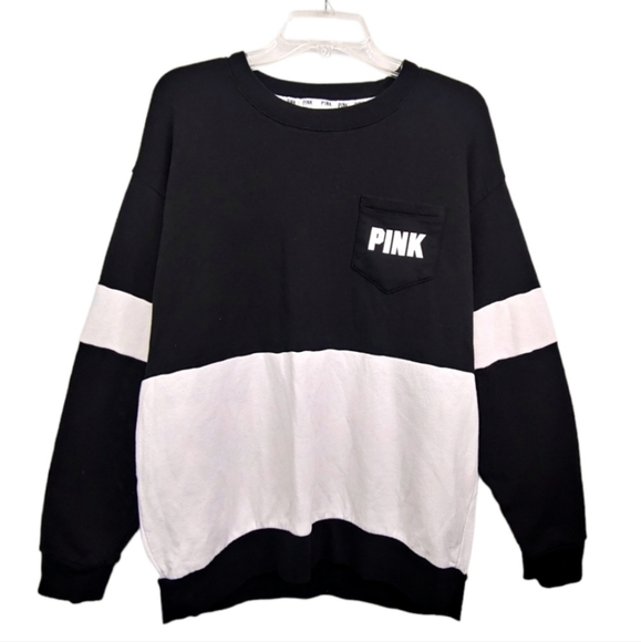 PINK VS Black and White Striped Cozy Oversize Sweatshirt Women's Size Medium M - Picture 7 of 7